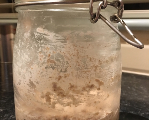 Sourdough starter in a glass kilner jar