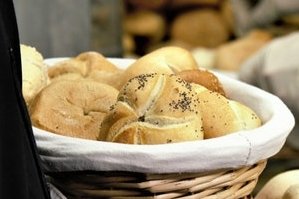 Sourdough bread rolls in a basket