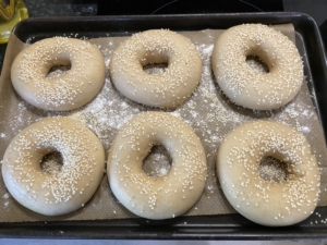 Sourdough bagels after boiling