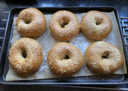 Sourdough bagels covered in sesame seeds